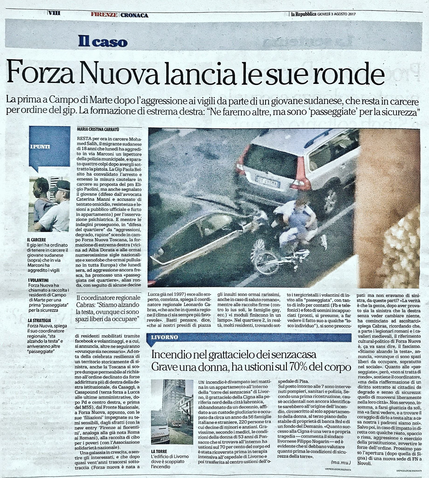 Forza Nuova lancia le sue "ronde", La Repubblica, 3 agosto 2017
